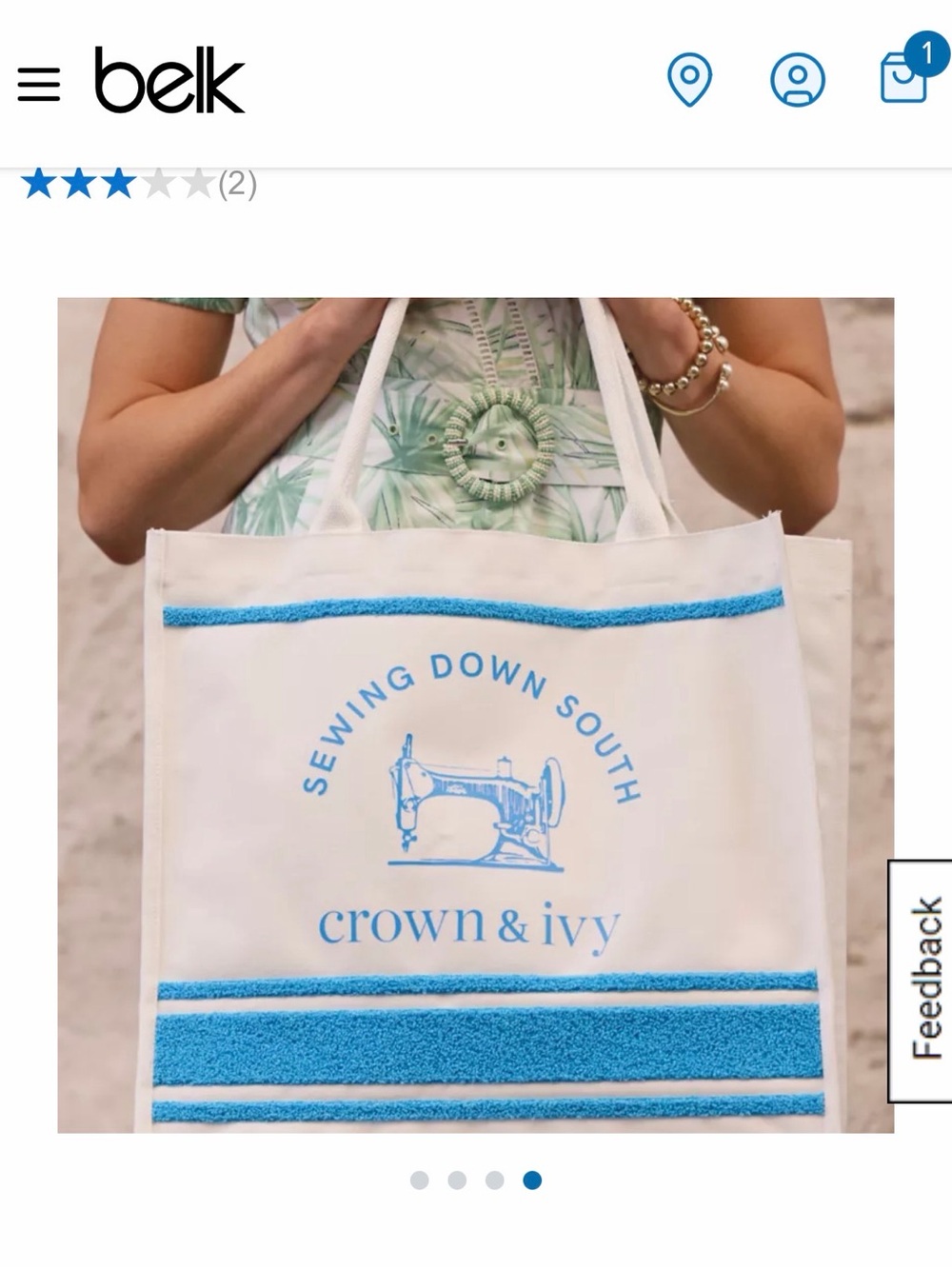 crown & ivy x sewing down south White & Blue Canvas Tote